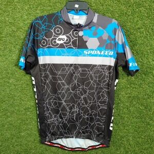 SPONEED Mens‎ Cycling Jersey Short Sleeve Full Zip Pockets Bike Bicycle L